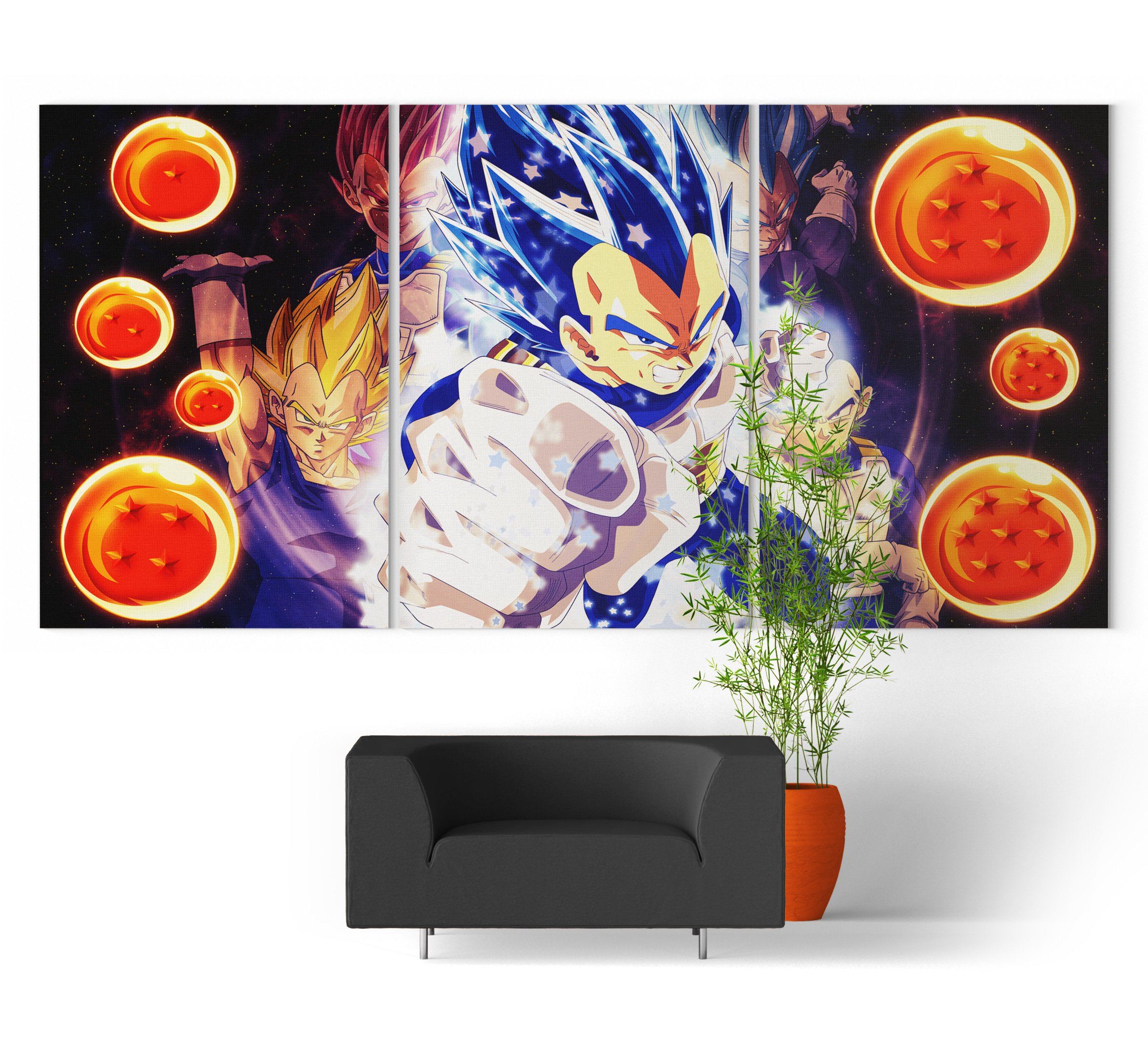 Dragon Ball Super Wall Art Canvas Vegeta Super Saiyan Blue Small - 30x45 cm (x3) / With frame Official Dragon Ball Z Merch
