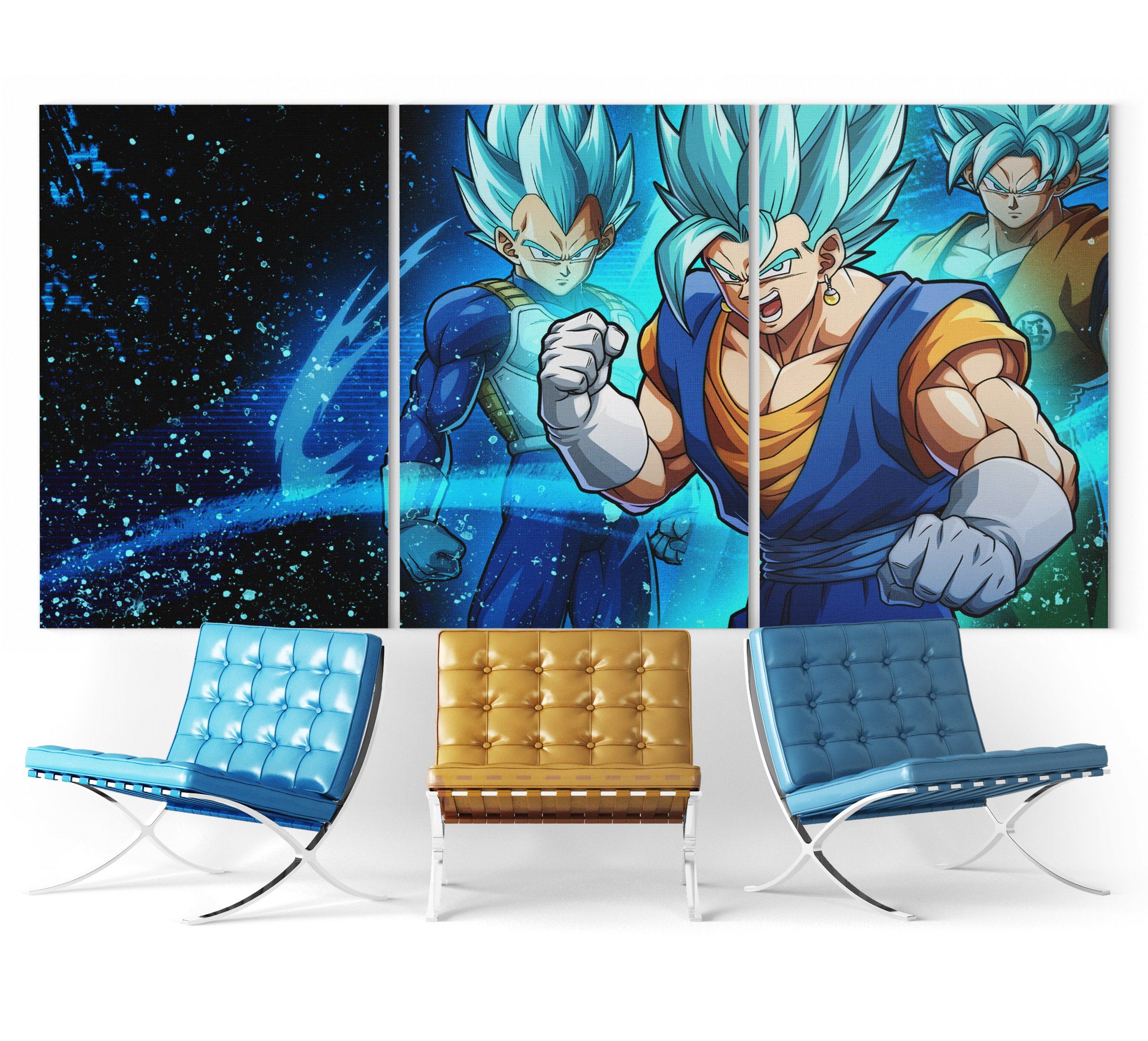 Dragon Ball Super Wall Art Canvas Vegeto Super Saiyan Blue Small - 30x45 cm (x3) / Without frame Official Dragon Ball Z Merch